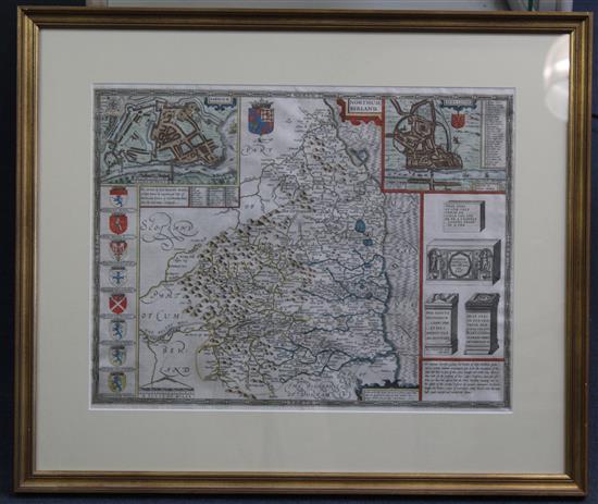 John Speed Map of Northumberland, 1610, 15.5 x 20.25in.